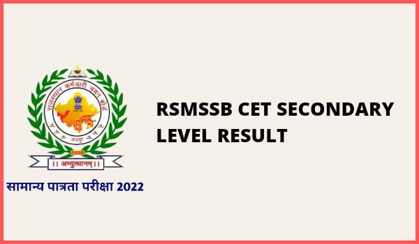 RSMSSB CET Secondary Level Result